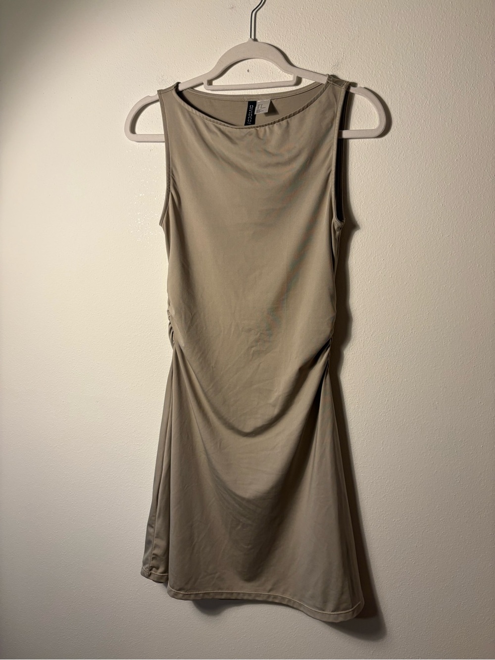 H&M Divided Taupe Khaki Gathered Side Ruched Bodycon Mini Dress Medium
